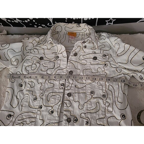 Vintage Ruby Rd Denim Artsy Jacket Womens Size 6 White Black Retro Artsy - Picture 9 of 10